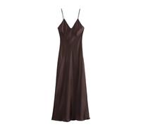 Abito Casual Senza Maniche in Raso da Donna - Gonna Lunga con Scollo A V E Sottoveste Hipster con Volant