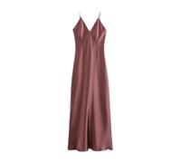 Abito Casual Senza Maniche in Raso da Donna - Gonna Lunga con Scollo A V E Sottoveste Hipster con Volant