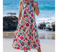 Abito casual stampato di media lunghezza, adatto per primavera ed estate, abiti estivi da donna eleganti, adatto per vacanze L,M,S,XLPiante,stampa dappertuttoTessuto intrecciato