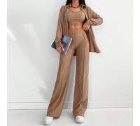 Abito casuale da donna a tre pezzi, maglietta a maniche lunghe e spalle scese in colore tinta unita con gilet e pantaloni corti, per la primavera/estate L,M,S,XLColore unicoTessuto