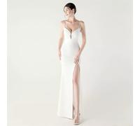 Abito Cerimonia Bianco Elegante Schiena A Corsetto E Dettagli In Perline CF53529