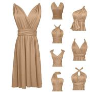 Abito Cerimonia Donna con Schiena Scoperta Multiway Vestito Elegante a Portafoglio Scollo a V Mini Abito da Cocktail Festa Senza Maniche