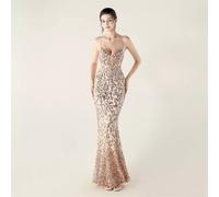 Abito Champagne Oro Con Paillettes E Schiena Scoperta Elegante CF50178