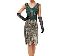 Abito Charleston anni 20, donna con paillette e frange, stile flapper, Gatsby, 20's, abito da donna con frange, costume da donna, abito da sera, donna con paillette, senza maniche, sexy, abito da