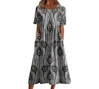 Abito Chemisier Donna, Civile Comode Leggero Mare Mini Estivi Elegante Casual Trasparente Wedding Curvy Semplice Maniche Corte Moda Estivo Vestiti Donna Eleganti,M