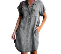 Abito Chemisier in Denim da Donna, vestibilità Ampia e Morbida, Lunghezza Midi, Maniche Corte, Stile Casual con Tasche Decorative - Collezione Primavera/Estate (Gray,5XL)