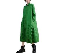 Abito Chemisier Lungo Nero e Verde Abito Chemisier Ampio da Donna con Bottoni sul Risvolto sul Davanti Manica Lunga Ampio Non Vestito-Verde-L