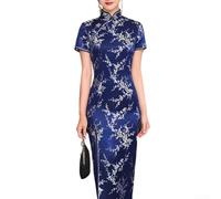 Abito Cheongsam alla moda da donna che combina il patrimonio cinese e il design casual moderno per l'uso quotidiano (2XL blu)