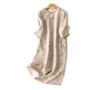 Abito Cheongsam Cinese In Lino Cotone Floreale Largo Qipao Taglia Plus