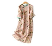 Abito Cheongsam Cinese In Lino Cotone Floreale Largo Qipao Taglia Plus