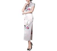 Abito Cheongsam Da Donna Abito Da Sera A Maniche Corte Vestibilità Slim Stile Retrò Lungo Stampato con Colletto Alla Coreana Qipao Aderente con Spacco Laterale per Invitata A Un Matrimonio Colore