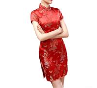 Abito Cheongsam da donna con ricamo a drago, stile cinese, colletto alla coreana, Qipao, abito retrò a maniche lunghe, per festival o uso quotidiano, regalo per la festa della mamma (S rosso)