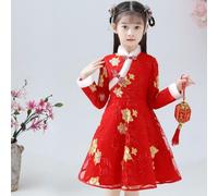Abito Cheongsam Imbottito Per Bambina Ricamato Per Il Capodanno Cinese