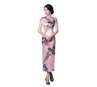 Abito Cheongsam Lungo Donna, Pavone, Collo Mandarino Abito Cheongsam(Pink M)