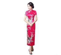 Abito Cheongsam Lungo Donna, Pavone, Collo Mandarino Abito Cheongsam(Rose Pink M)