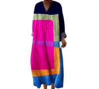 Abito chic da donna elegante e chic camicetta abiti manica lunga casual ampia A-Line stampa fiore abiti scollo a v fluido corto abito da sera donna vintage vestito per vacanze spiaggia, rosa caldo, XL