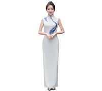 Abito Cinese da Donna - Abito da Sera Orientale Eleganti Abito Cinese Vintage Tradizionale Qipao Donna Cina Ricamo Sottile Cheongsam Lungo,Stile A,L