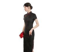 Abito Cinese da Donna - Abito Estivo Elegante in Pizzo Rosso Cheongsam Sottile Retro Abbigliamento da Prestazione Quotidiana Abito da Sposa da Sera in Stile Cinese Qipao per Donna,Stile A,XL