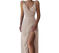 Abito Cocktail Donna - Gonna con Bretelle con Scollo A V da Donna Europea E Americana Abito da Altalena di Media Lunghezza con Spacco Sexy Sottile Sacco per Abiti