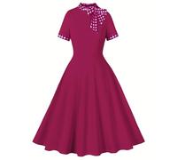 Abito Cocktail Donna in Offerte Abito Vintage Una Linea Partito Abito da Donna Anni '50 Anni '60 Vestito Anni 50 Medievale Vestiti da Donna Moda Maniche Corto con Cravatta a Fiocco Vintage Prom Party