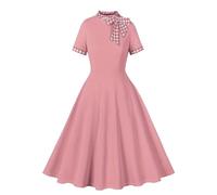 Abito Cocktail Donna Vintage Una Linea Partito Anni '50 '60 Vestito Medievale Moda Maniche Corte Con Cravatta a Fiocco Prom Party