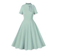 Abito Cocktail Donna Vintage Una Linea Partito Anni '50 '60 Vestito Medievale Moda Maniche Corto Con Cravatta a Fiocco Prom Party