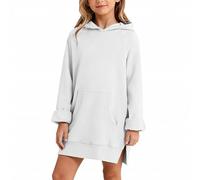 Abito con cappuccio oversize per adolescenti, a maniche lunghe, in cotone, lunghezza extra, con cappuccio, per ragazze, invernale, casual, alla moda, streetwear per bambini, tinta unita, uniforme