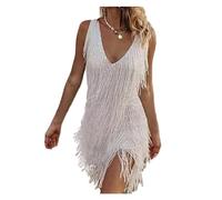 Abito Con Frange Di Paillettes Abito da sera Abito con reggicalze a V profondo Abito con nappe da donna Abito senza maniche con scollo a V Abiti senza schienale Ballo Samba Matita da ballo(As pic-05,L