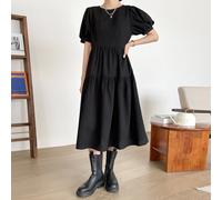 Abito con maniche a palloncino, zip sulla schiena, volant sull'orlo, un abito da sole L,M,S,XL,XXLColore unicoTessuto