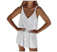 Abito con paillettes da donna, corto, abito sexy da donna, con scollo a V, con spalline con paillettes brillanti, sciolto, mini abito chic ed elegante, casual, tinta unita, per feste, cocktail, ballo