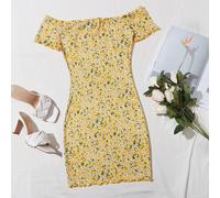 Abito con spalle scoperte e orlo a lattuga con stampa margherita L,M,S,XL,XS,XXL,XXS,XXXLFiorelliniTessuto