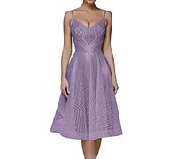 Abito con spalline da donna, estivo, corto, elegante, da sera, da donna, con spalle libere, con scollo a V, per cocktail, da ballo, con linea ad A, in chiffon, Lilla, XS