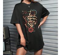 Abito con stampa a teschio scuro e fiori, stile oversize, in 100% cotone, adatto per estate, vacanza, festa, compleanno, concerto, spiaggia, festival, rave, abbigliamento stile western SHEIN X Afdhal