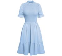 Abito cortissimo azzurro chiaro con volant sul lembo e drappeggio, taglia XL
