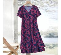 Abito corto a maniche corte con stampa floreale rossa, taglia comoda, adatto per l'inizio della primavera, outfit estivi da donna, abito a maniche corte, abito con stampa paisley, abito da donna con s
