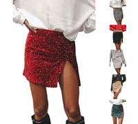 Abito Corto Aderente Da Sera Donna, Vestito Paillettes Donna Chic, 2025 Nuovo Abiti Spacco Gonna Con Paillettes Tinta unita Glamour Senza Spalline Abito Paillettes Frizzante Abiti Avvolti Nei Fianchi