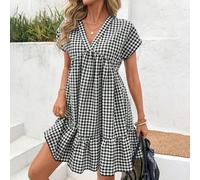 Abito corto casual/da vacanza a quadri, adatto come uniforme estiva per studenti/insegnanti, abiti estivi da donna per vacanze, abiti estivi da donna, casual L,M,S,XLVichy,quadri,stampa dappertuttoTes