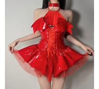 Abito corto con finiture nere civettuole in pelle patinata per notti di festa