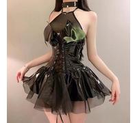 Abito corto con finiture nere civettuole in pelle patinata per notti di festa