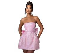 Abito Corto da Ballo di Fine Anno 2025, Mini Abito da Cocktail A Trapezio con Fiocco in Jacquard alla Moda da Donna,Rosa,S