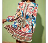 Abito corto da donna con stampa floreale e di uccelli, maniche lunghe e vita stretta, casual per autunno/inverno e vacanze SHEIN X Felipe SHEIN X potenzia la creatività fornendo a stilisti, artisti e