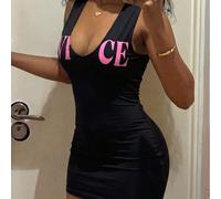 Abito corto da donna giallo con scollo a U, primavera/estate, HypeZone-D, stile di strada, casual, punk rock, sexy, aderente, valorizzante, senza maniche, decorazione con stampa frontale L,M,S,XSLette