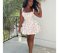 Abito corto da donna senza maniche, collo quadrato, semplice ed elegante, adatto per l'estate, primavera, balli di fine anno, Pasqua, spiaggia, occasioni estive, abiti casual e da matrimonio, laurea,