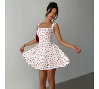 Abito corto da donna senza maniche, collo quadrato, semplice ed elegante, adatto per l'estate, primavera, balli di fine anno, Pasqua, spiaggia, occasioni estive, abiti casual e da matrimonio, laurea,