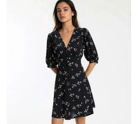 Abito corto e dritto, stampa floreale, maniche corte Nero XL Floreale