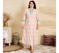 Abito corto elegante con stampa floreale e maniche corte, chiusura con lacci, colore albicocca chiara, taglia comoda, abbigliamento coordinato per tutta la famiglia (venduti separatamente) 0XL,1XL,2XL