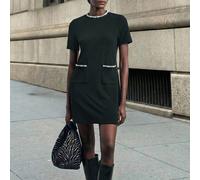 Abito corto elegante da donna con colletto e tasche con strass, adatto per la stagione delle feste di inizio autunno, stile moderno 2025 L,M,S,XL,XSColore unicoTessuto in maglia