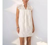 Abito Corto Estivo In Pizzo Bianco Elegante Con Volant Romantico Chic CF45143