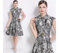 Abito Corto Jacquard A Vita Alta Con Cintura E Stampa Toile De Jouy CF44507