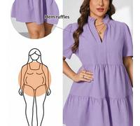 Abito corto nero basic, comodo e morbido, scollo a V, manica corta, stile casual, adatto alla primavera e all'estate, per donne taglia comoda. Abiti estivi eleganti da donna, abiti da sole, stile old
